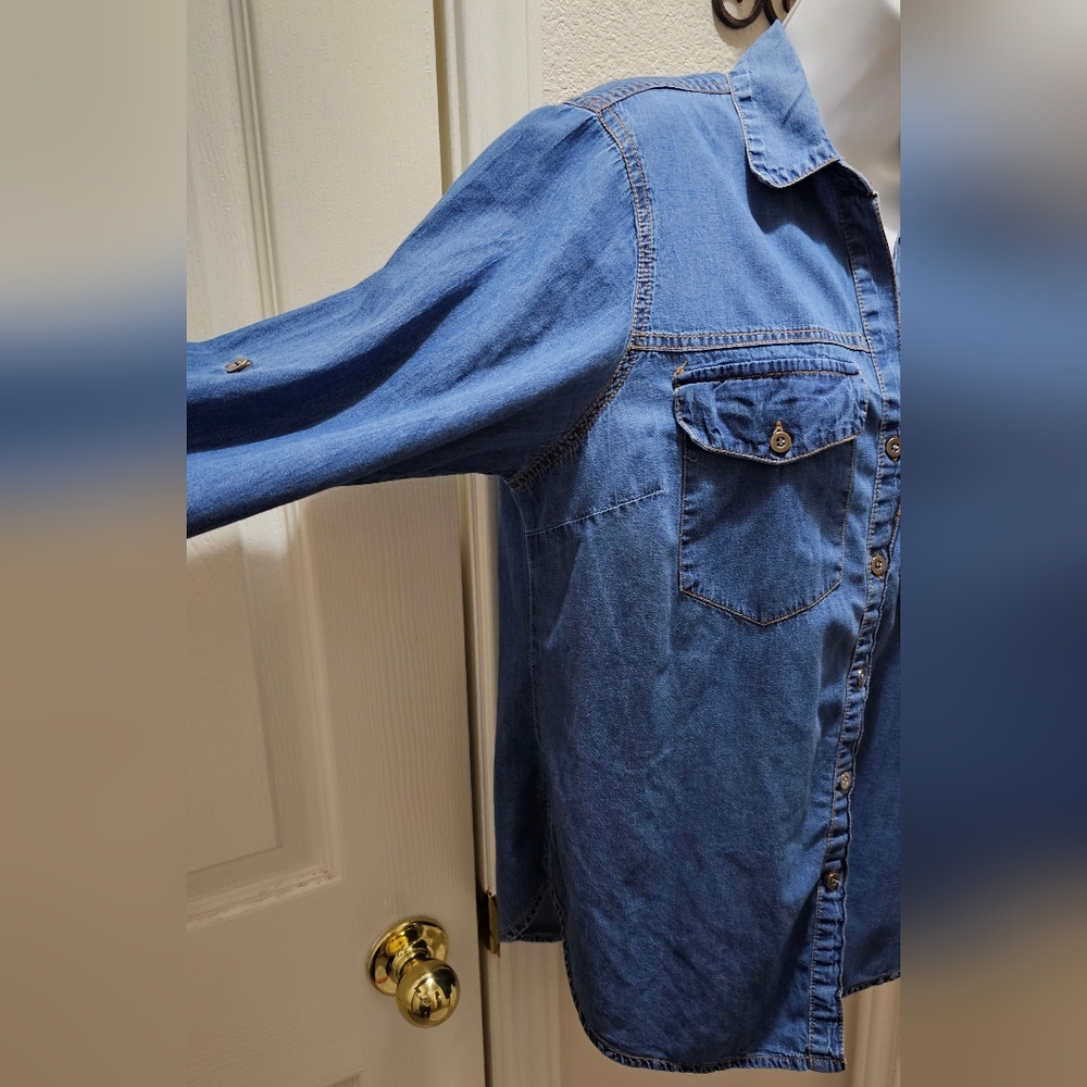 Fashion Web Casual Denim Long Sleeve Shirt With Rollup Tabs Size XL EUC - Picture 7 of 16